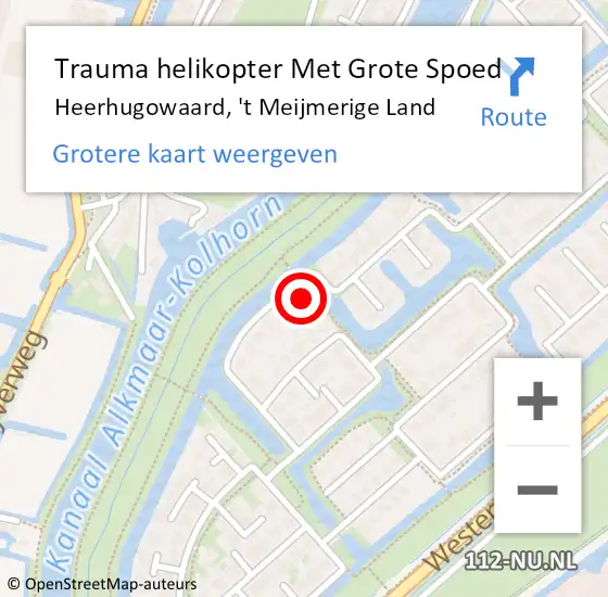 Locatie op kaart van de 112 melding: Trauma helikopter Met Grote Spoed Naar Heerhugowaard, 't Meijmerige Land op 29 april 2023 19:12