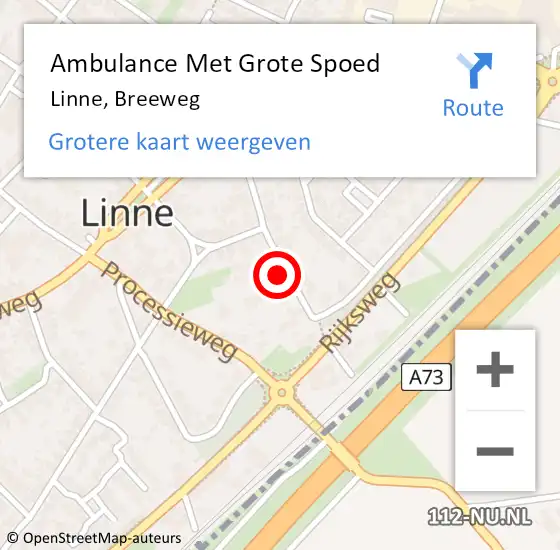 Locatie op kaart van de 112 melding: Ambulance Met Grote Spoed Naar Linne, Breeweg op 29 april 2023 19:55