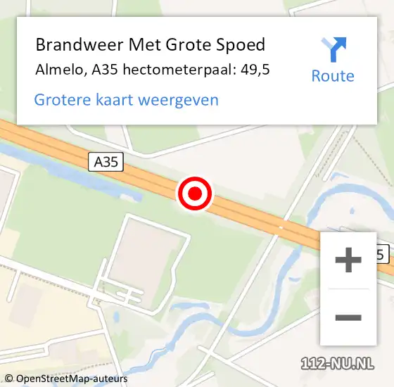 Locatie op kaart van de 112 melding: Brandweer Met Grote Spoed Naar Almelo, A35 hectometerpaal: 49,5 op 29 april 2023 20:00