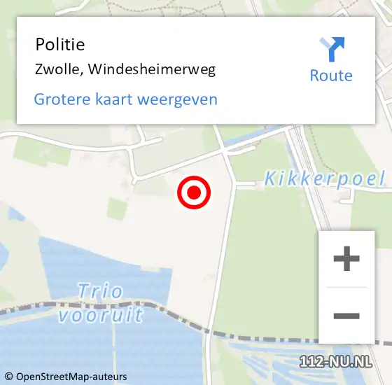 Locatie op kaart van de 112 melding: Politie Zwolle, Windesheimerweg op 29 april 2023 20:17