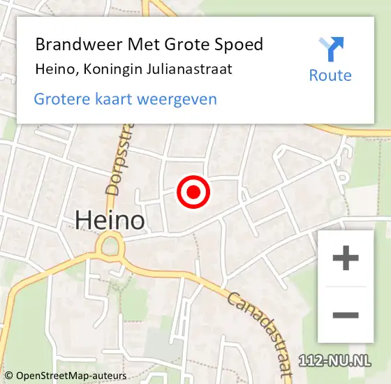 Locatie op kaart van de 112 melding: Brandweer Met Grote Spoed Naar Heino, Koningin Julianastraat op 29 april 2023 20:52