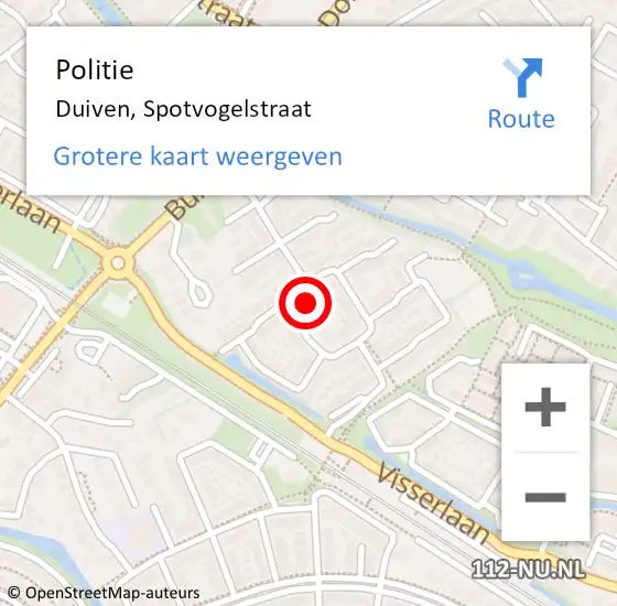 Locatie op kaart van de 112 melding: Politie Duiven, Spotvogelstraat op 29 april 2023 20:56