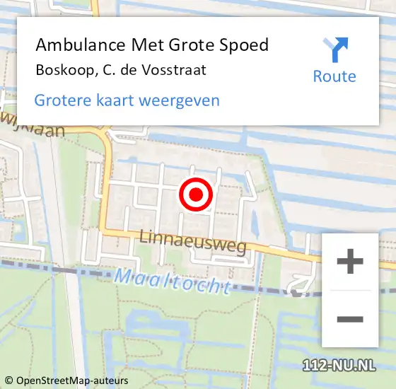 Locatie op kaart van de 112 melding: Ambulance Met Grote Spoed Naar Boskoop, C. de Vosstraat op 29 april 2023 21:09