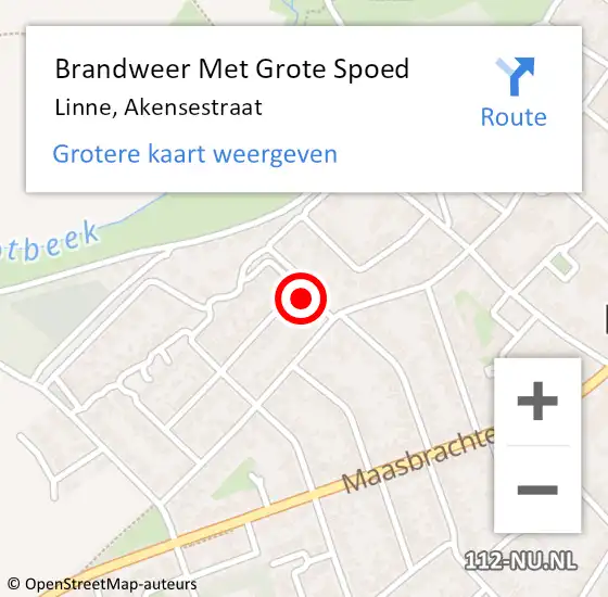 Locatie op kaart van de 112 melding: Brandweer Met Grote Spoed Naar Linne, Akensestraat op 29 april 2023 21:09