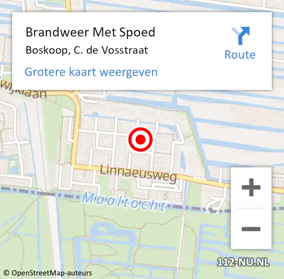Locatie op kaart van de 112 melding: Brandweer Met Spoed Naar Boskoop, C. de Vosstraat op 29 april 2023 21:59