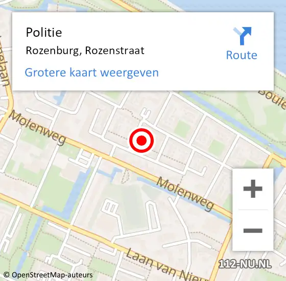 Locatie op kaart van de 112 melding: Politie Rozenburg, Rozenstraat op 29 april 2023 22:15