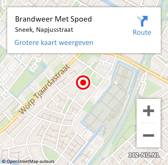 Locatie op kaart van de 112 melding: Brandweer Met Spoed Naar Sneek, Napjusstraat op 29 april 2023 22:42