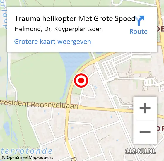 Locatie op kaart van de 112 melding: Trauma helikopter Met Grote Spoed Naar Helmond, Dr. Kuyperplantsoen op 30 april 2023 00:06