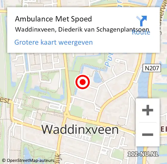 Locatie op kaart van de 112 melding: Ambulance Met Spoed Naar Waddinxveen, Diederik van Schagenplantsoen op 30 april 2023 00:46