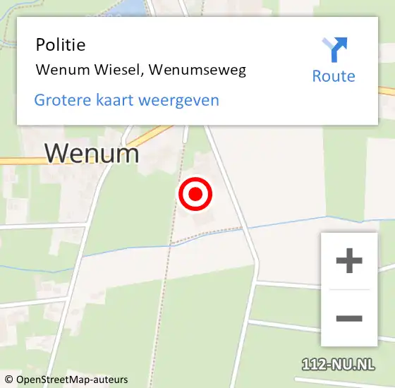 Locatie op kaart van de 112 melding: Politie Wenum Wiesel, Wenumseweg op 30 april 2023 00:53