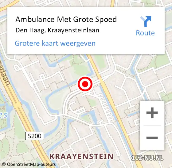 Locatie op kaart van de 112 melding: Ambulance Met Grote Spoed Naar Den Haag, Kraayensteinlaan op 30 april 2023 01:09