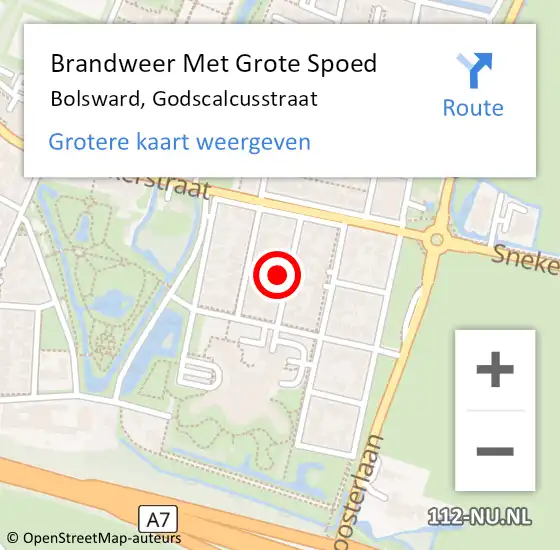 Locatie op kaart van de 112 melding: Brandweer Met Grote Spoed Naar Bolsward, Godscalcusstraat op 30 april 2023 01:19