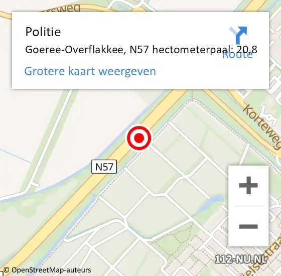 Locatie op kaart van de 112 melding: Politie Goeree-Overflakkee, N57 hectometerpaal: 20,8 op 30 april 2023 01:31