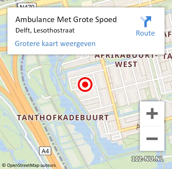 Locatie op kaart van de 112 melding: Ambulance Met Grote Spoed Naar Delft, Lesothostraat op 30 april 2023 01:32