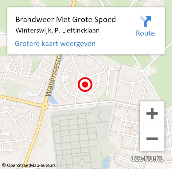 Locatie op kaart van de 112 melding: Brandweer Met Grote Spoed Naar Winterswijk, P. Lieftincklaan op 30 april 2023 01:35
