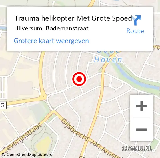 Locatie op kaart van de 112 melding: Trauma helikopter Met Grote Spoed Naar Hilversum, Bodemanstraat op 30 april 2023 01:41