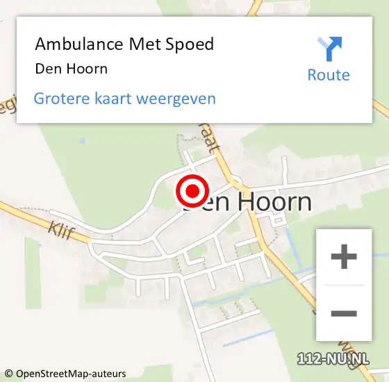Locatie op kaart van de 112 melding: Ambulance Met Spoed Naar Den Hoorn op 30 april 2023 03:38