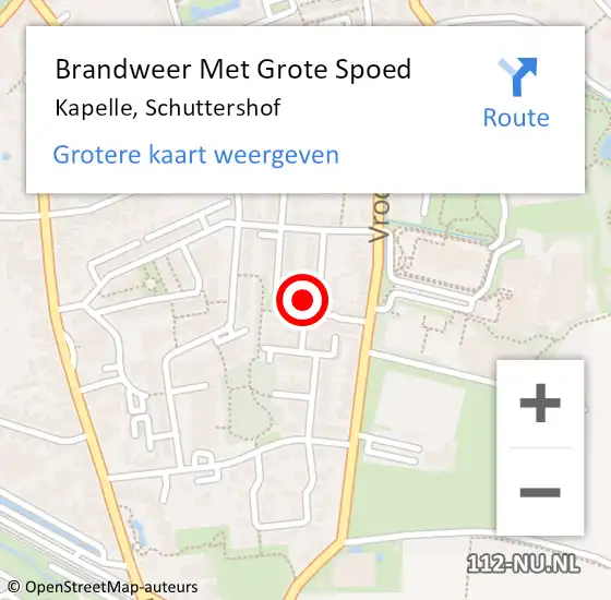 Locatie op kaart van de 112 melding: Brandweer Met Grote Spoed Naar Kapelle, Schuttershof op 30 april 2023 04:21