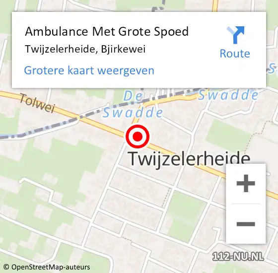 Locatie op kaart van de 112 melding: Ambulance Met Grote Spoed Naar Twijzelerheide, Bjirkewei op 23 augustus 2014 21:06