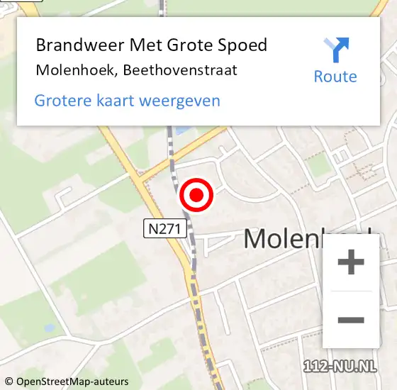 Locatie op kaart van de 112 melding: Brandweer Met Grote Spoed Naar Molenhoek, Beethovenstraat op 30 april 2023 06:39