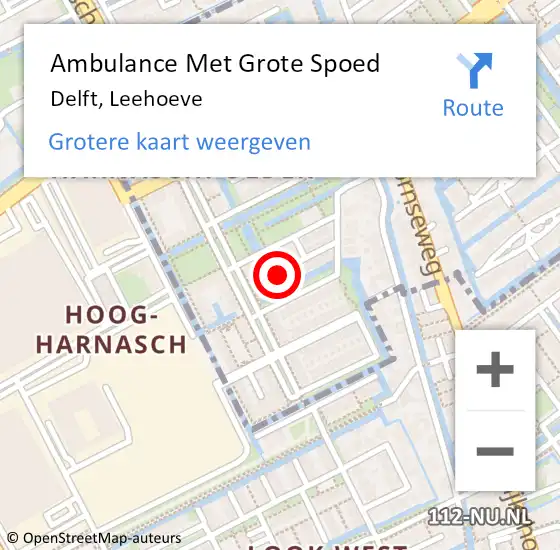 Locatie op kaart van de 112 melding: Ambulance Met Grote Spoed Naar Delft, Leehoeve op 30 april 2023 08:57