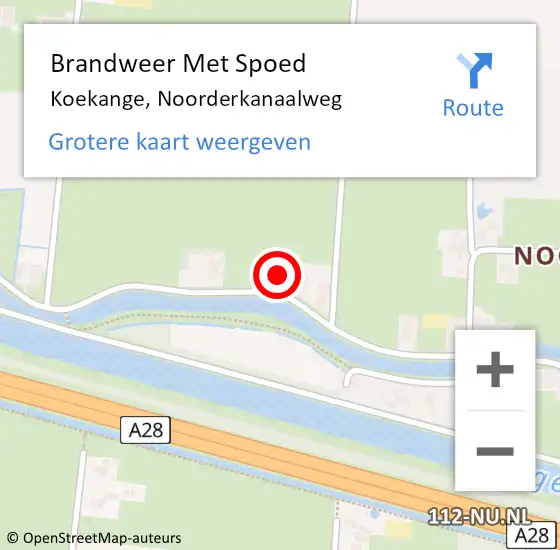 Locatie op kaart van de 112 melding: Brandweer Met Spoed Naar Koekange, Noorderkanaalweg op 30 april 2023 09:32