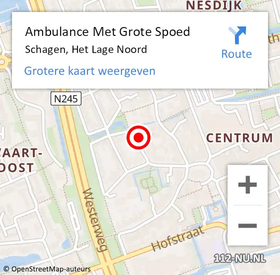 Locatie op kaart van de 112 melding: Ambulance Met Grote Spoed Naar Schagen, Het Lage Noord op 30 april 2023 09:40