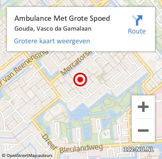Locatie op kaart van de 112 melding: Ambulance Met Grote Spoed Naar Gouda, Vasco da Gamalaan op 30 april 2023 10:07