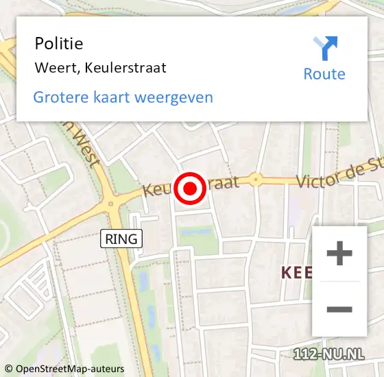 Locatie op kaart van de 112 melding: Politie Weert, Keulerstraat op 30 april 2023 10:18