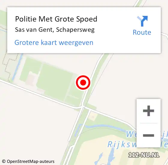 Locatie op kaart van de 112 melding: Politie Met Grote Spoed Naar Sas van Gent, Schapersweg op 30 april 2023 10:57