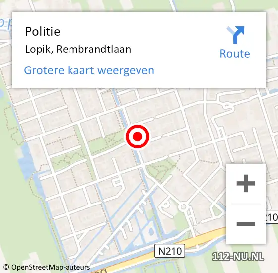 Locatie op kaart van de 112 melding: Politie Lopik, Rembrandtlaan op 30 april 2023 11:19