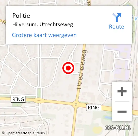 Locatie op kaart van de 112 melding: Politie Hilversum, Utrechtseweg op 30 april 2023 11:26