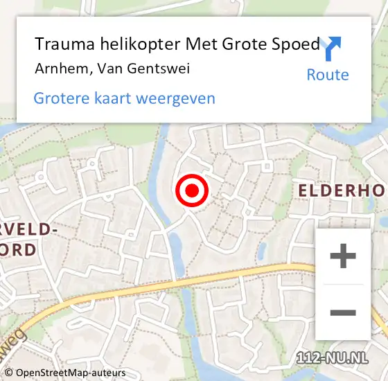 Locatie op kaart van de 112 melding: Trauma helikopter Met Grote Spoed Naar Arnhem, Van Gentswei op 30 april 2023 11:35