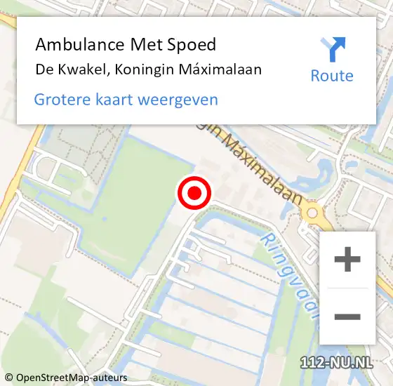 Locatie op kaart van de 112 melding: Ambulance Met Spoed Naar De Kwakel, Koningin Máximalaan op 30 april 2023 11:42