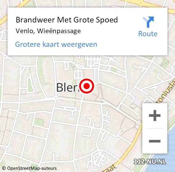 Locatie op kaart van de 112 melding: Brandweer Met Grote Spoed Naar Venlo, Wieënpassage op 30 april 2023 12:50