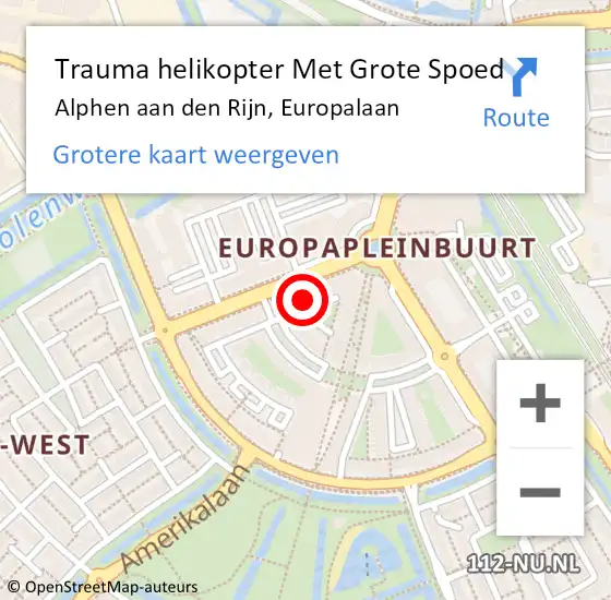 Locatie op kaart van de 112 melding: Trauma helikopter Met Grote Spoed Naar Alphen aan den Rijn, Europalaan op 30 april 2023 12:52