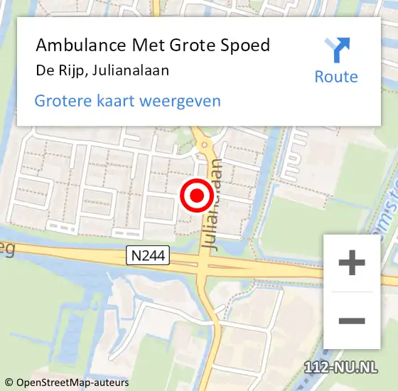 Locatie op kaart van de 112 melding: Ambulance Met Grote Spoed Naar De Rijp, Julianalaan op 30 april 2023 13:15