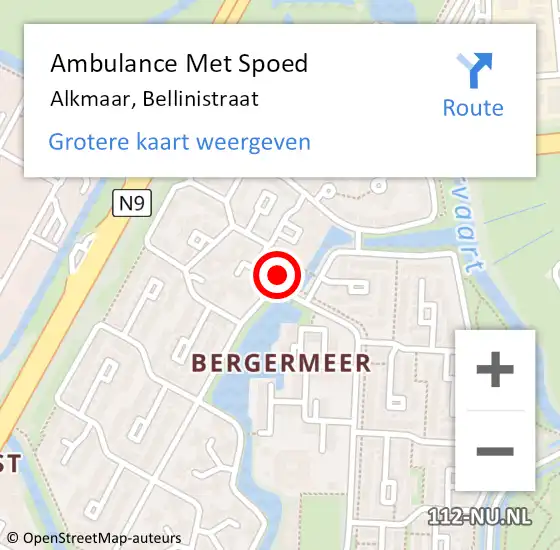 Locatie op kaart van de 112 melding: Ambulance Met Spoed Naar Alkmaar, Bellinistraat op 30 april 2023 13:54