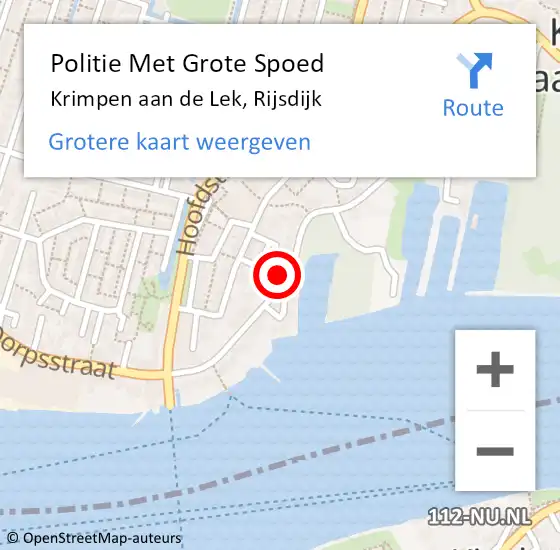 Locatie op kaart van de 112 melding: Politie Met Grote Spoed Naar Krimpen aan de Lek, Rijsdijk op 30 april 2023 14:10