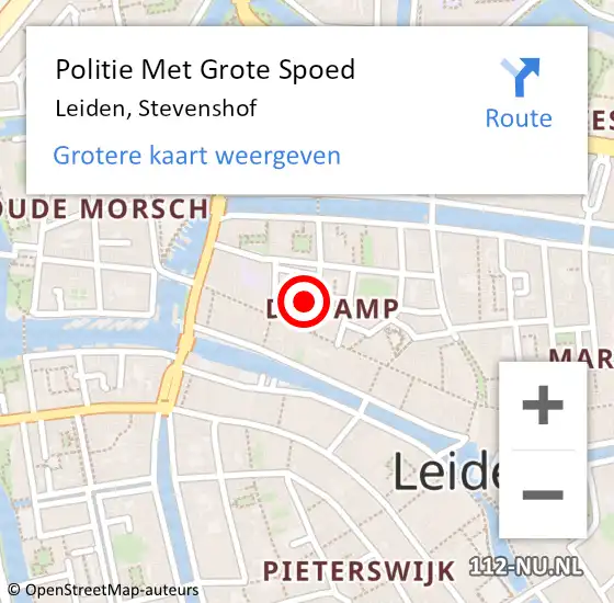 Locatie op kaart van de 112 melding: Politie Met Grote Spoed Naar Leiden, Stevenshof op 30 april 2023 14:33