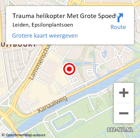 Locatie op kaart van de 112 melding: Trauma helikopter Met Grote Spoed Naar Leiden, Epsilonplantsoen op 30 april 2023 14:43