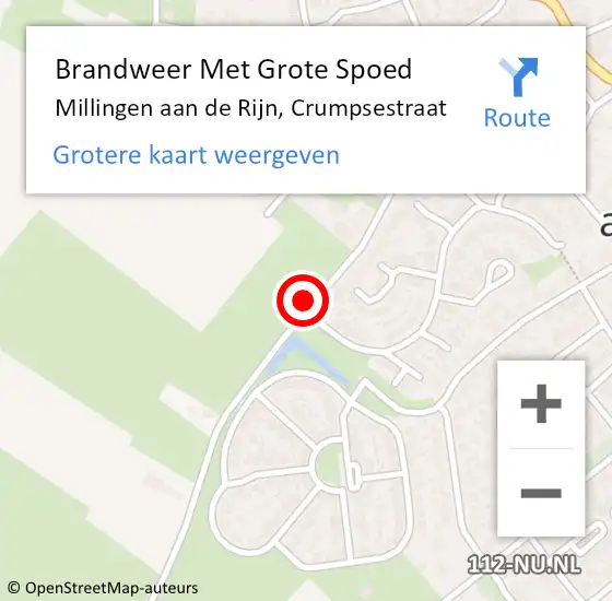 Locatie op kaart van de 112 melding: Brandweer Met Grote Spoed Naar Millingen aan de Rijn, Crumpsestraat op 30 april 2023 14:48