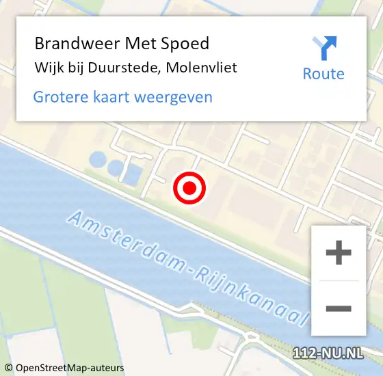 Locatie op kaart van de 112 melding: Brandweer Met Spoed Naar Wijk bij Duurstede, Molenvliet op 30 april 2023 15:03