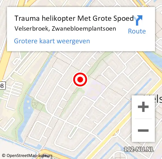 Locatie op kaart van de 112 melding: Trauma helikopter Met Grote Spoed Naar Velserbroek, Zwanebloemplantsoen op 30 april 2023 15:13