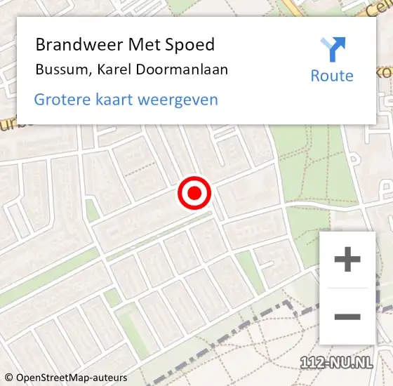 Locatie op kaart van de 112 melding: Brandweer Met Spoed Naar Bussum, Karel Doormanlaan op 30 april 2023 15:23