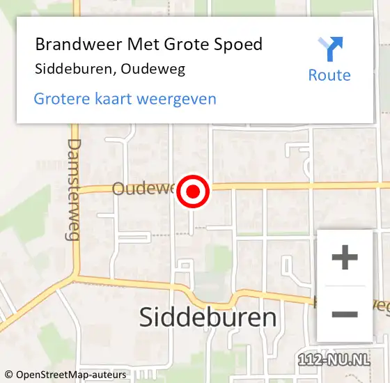 Locatie op kaart van de 112 melding: Brandweer Met Grote Spoed Naar Siddeburen, Oudeweg op 30 april 2023 15:33