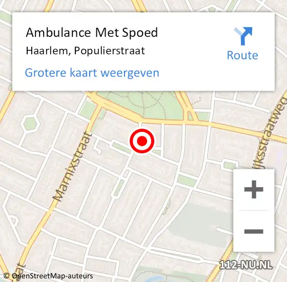 Locatie op kaart van de 112 melding: Ambulance Met Spoed Naar Haarlem, Populierstraat op 30 april 2023 15:34