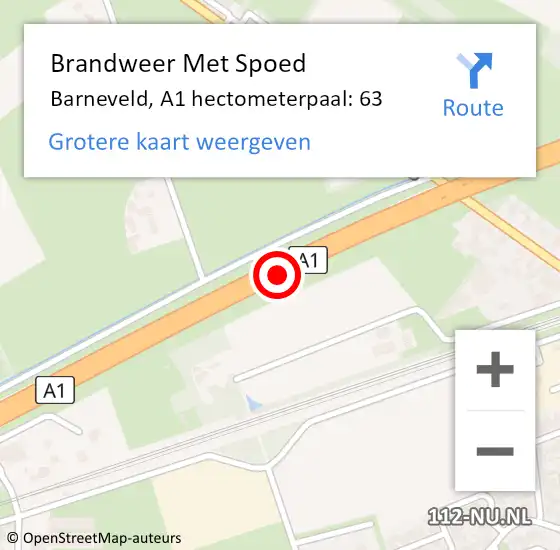 Locatie op kaart van de 112 melding: Brandweer Met Spoed Naar Barneveld, A1 hectometerpaal: 63 op 30 april 2023 15:45