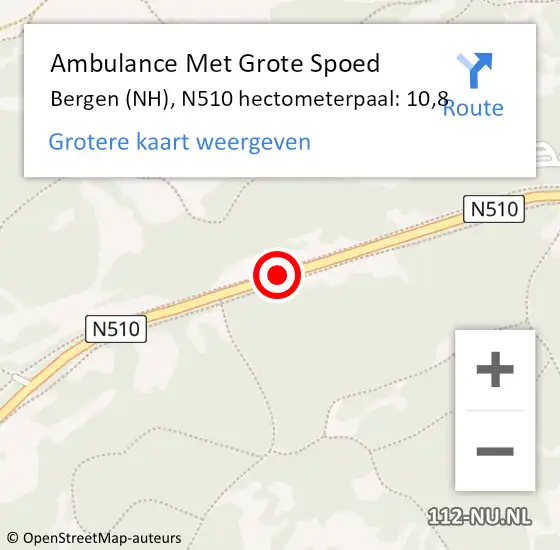 Locatie op kaart van de 112 melding: Ambulance Met Grote Spoed Naar Bergen (NH), N510 hectometerpaal: 10,8 op 30 april 2023 15:47