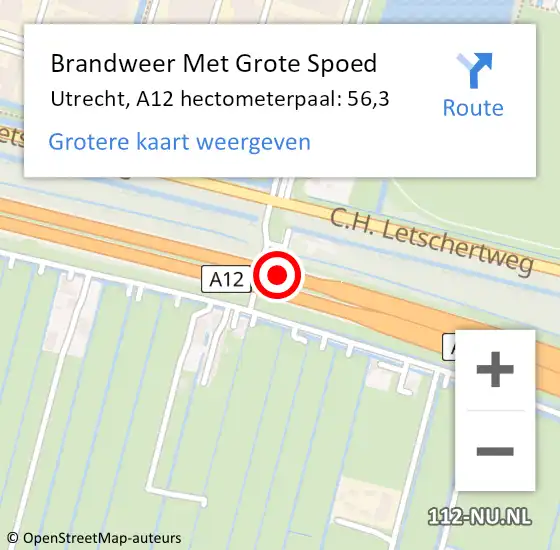 Locatie op kaart van de 112 melding: Brandweer Met Grote Spoed Naar Utrecht, A12 hectometerpaal: 56,3 op 30 april 2023 15:55